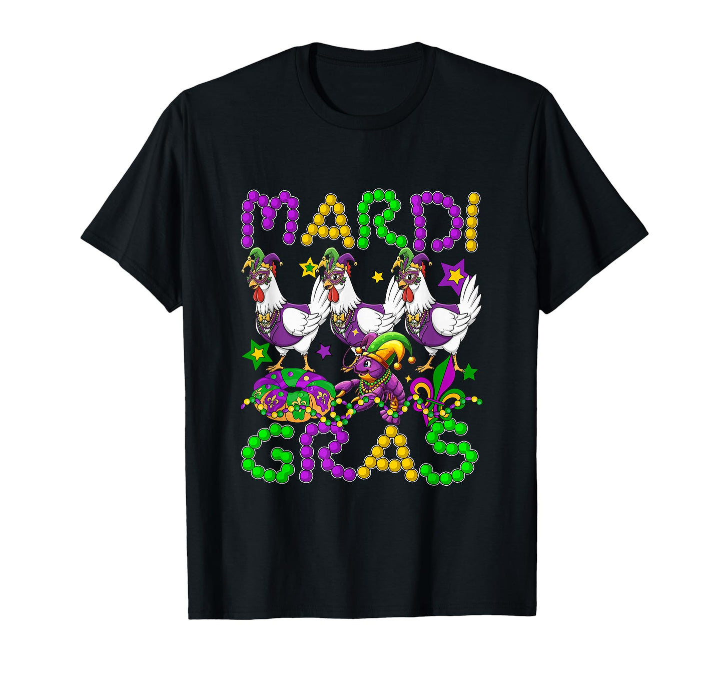 Mardi Gras Three Chickens Beads T-Shirt - Casual Everyday Wear Unisex - T-Shirt, Sweatshirt, Hoodie