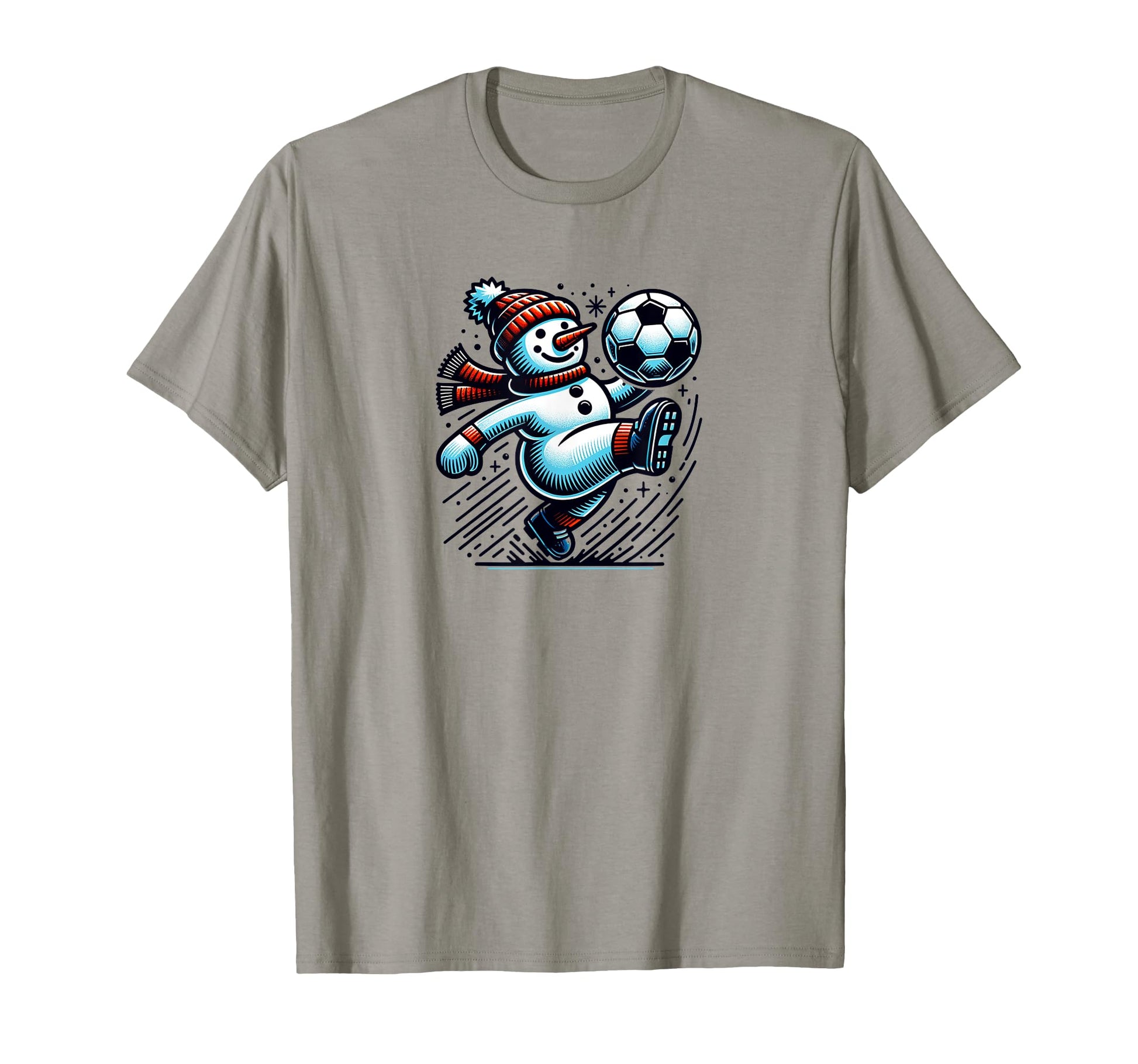 Snowman Kicking Soccer Ball T-Shirt - Novelty Apparel for Adults - T-Shirt, Sweatshirt, Hoodie