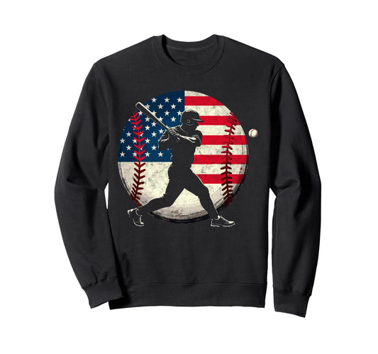 Baseball Us Flag Baseball Lover Dad Sweatshirt - Graphic Print for Adults - T-Shirt, Sweatshirt, Hoodie