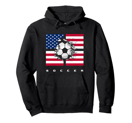 American Flag Soccer Soccer Hoodie - Fun Novelty Design for Adults - T-Shirt, Sweatshirt, Hoodie