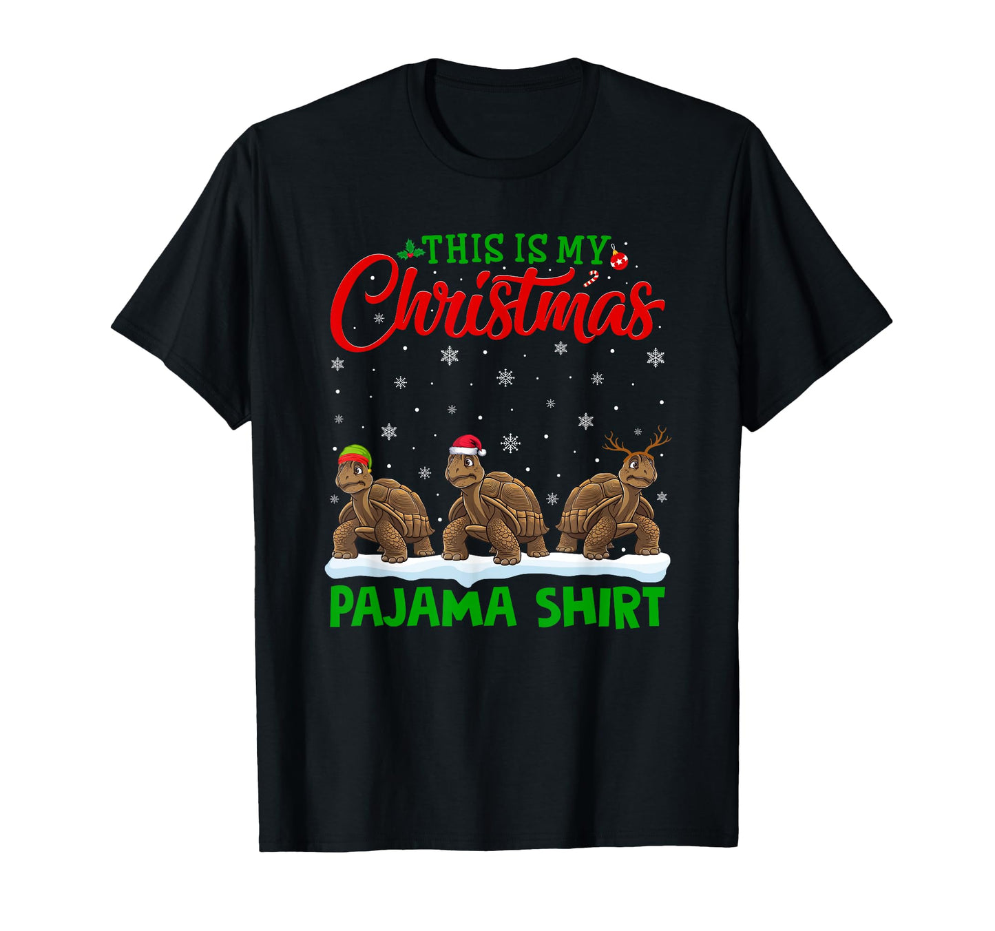Santa Hat Reindeer Tortoise Pajama T-Shirt - Custom Art Print Unisex - T-Shirt, Sweatshirt, Hoodie