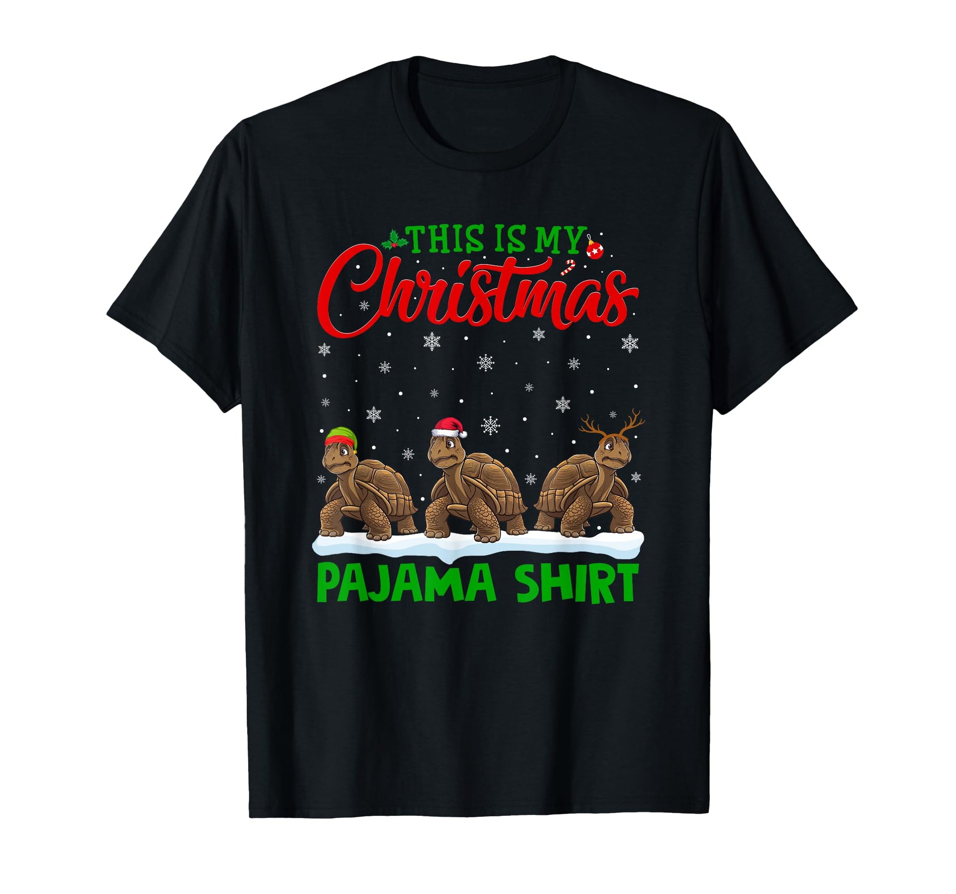 Santa Hat Reindeer Tortoise Pajama T-Shirt - Custom Art Print Unisex - T-Shirt, Sweatshirt, Hoodie