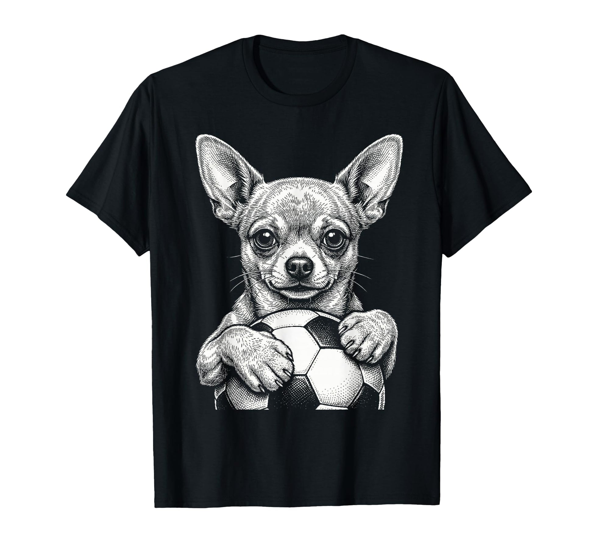 Dog Holding Ball Line Art Fans Chihuahua T-Shirt - Unique Graphic Unisex - T-Shirt, Sweatshirt, Hoodie
