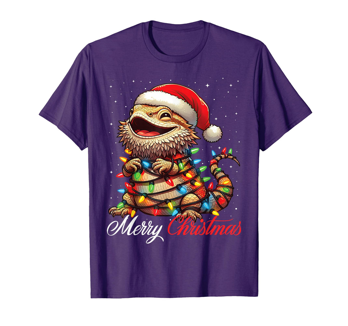 Bearded Dragon Merry Lights Santa Hat T-Shirt - Novelty Apparel Men Women - T-Shirt, Sweatshirt, Hoodie
