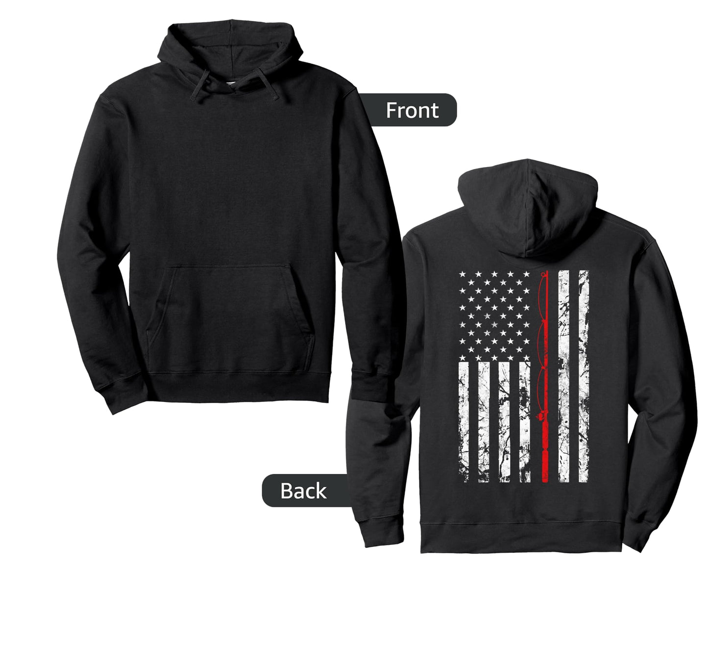 Fishing Pole American Flag Gift Fisherman Hoodie - Trendy Graphic Men Women - T-Shirt, Sweatshirt, Hoodie
