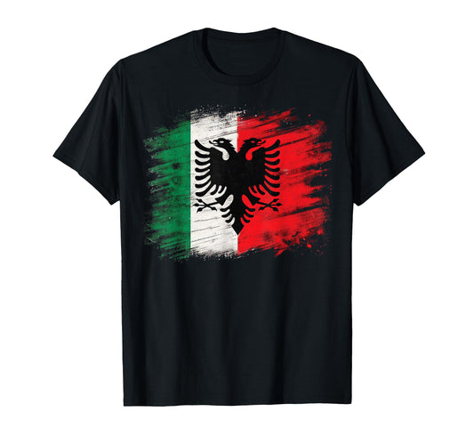 Albania Italy Flag Half Albanian Half T-Shirt - Graphic Print Men Women - T-Shirt, Sweatshirt, Hoodie