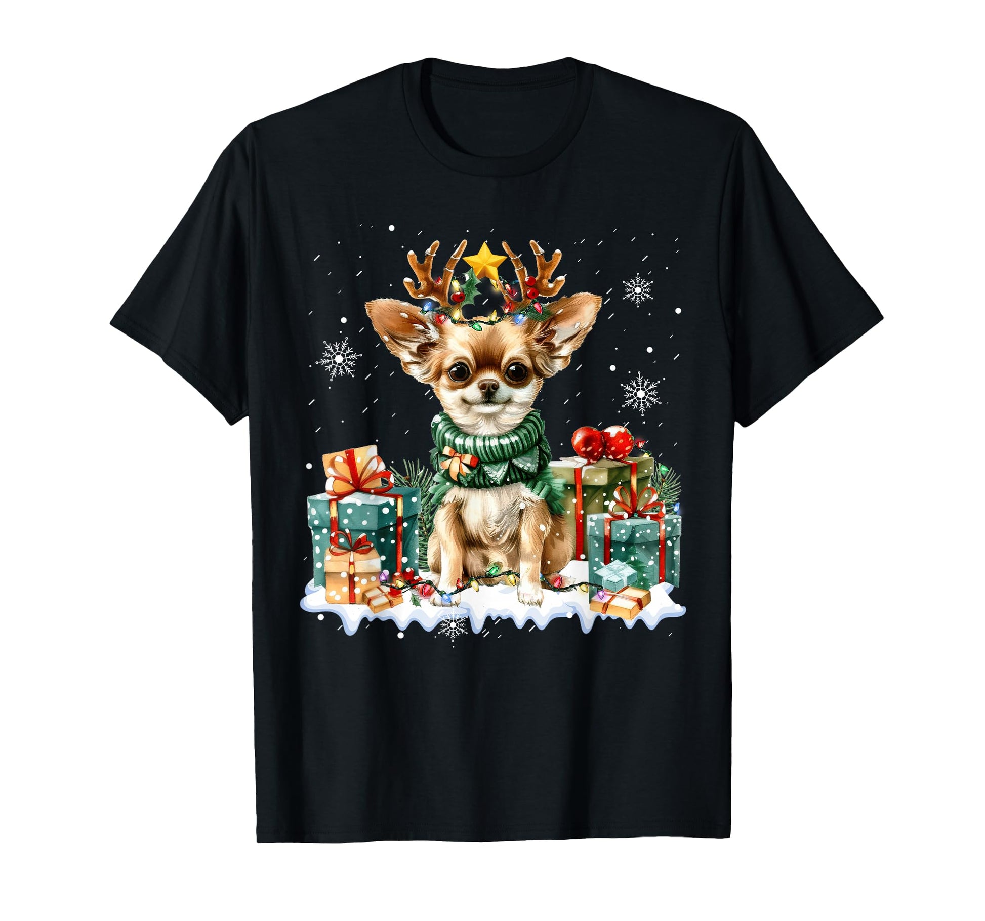Reindeer Dog Lights Chihuahua Santa T-Shirt - Novelty Apparel for Adults - T-Shirt, Sweatshirt, Hoodie