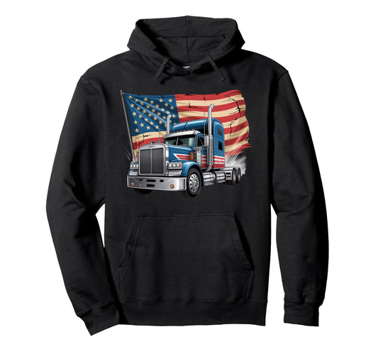 American Flag Trucker Dad Big Rig Hoodie - Fun Novelty Design Unisex - T-Shirt, Sweatshirt, Hoodie