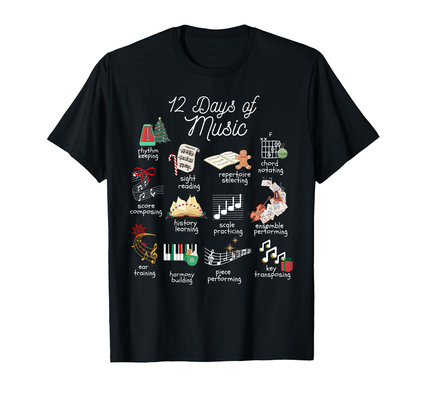 12 Days Music Teacher Musician Band T-Shirt - Trendy Graphic for Adults - T-Shirt, Sweatshirt, Hoodie