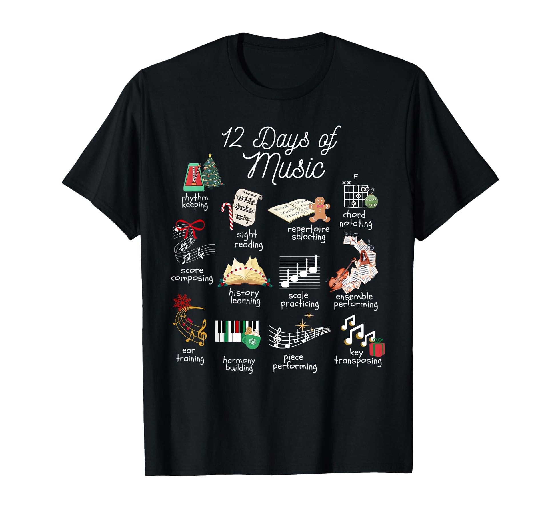 12 Days Music Teacher Musician Band T-Shirt - Trendy Graphic for Adults - T-Shirt, Sweatshirt, Hoodie