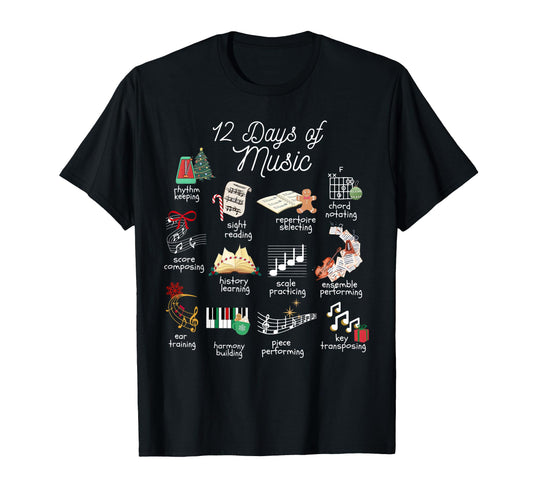 12 Days Music Teacher Musician Band T-Shirt - Trendy Graphic for Adults - T-Shirt, Sweatshirt, Hoodie