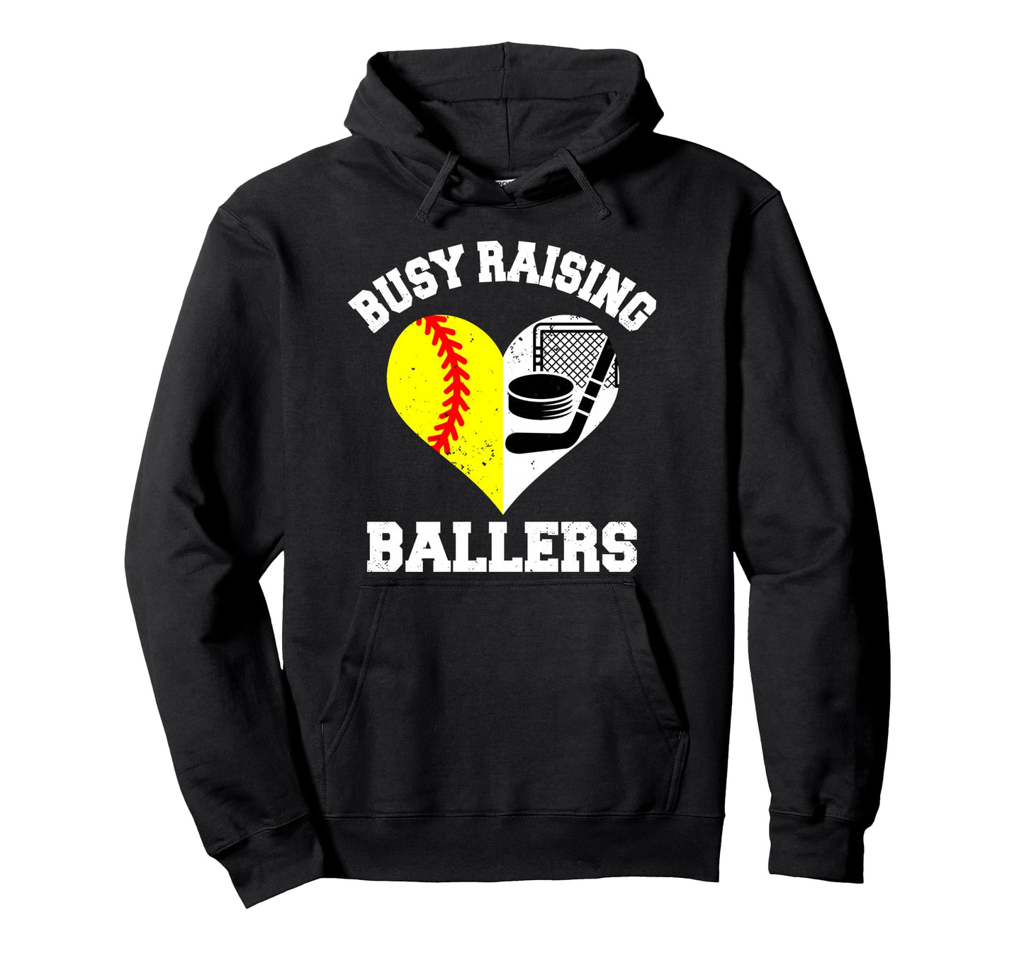 Busy Raising Ballers Softball Hockey Heart Hoodie - Trendy Graphic Unisex - T-Shirt, Sweatshirt, Hoodie