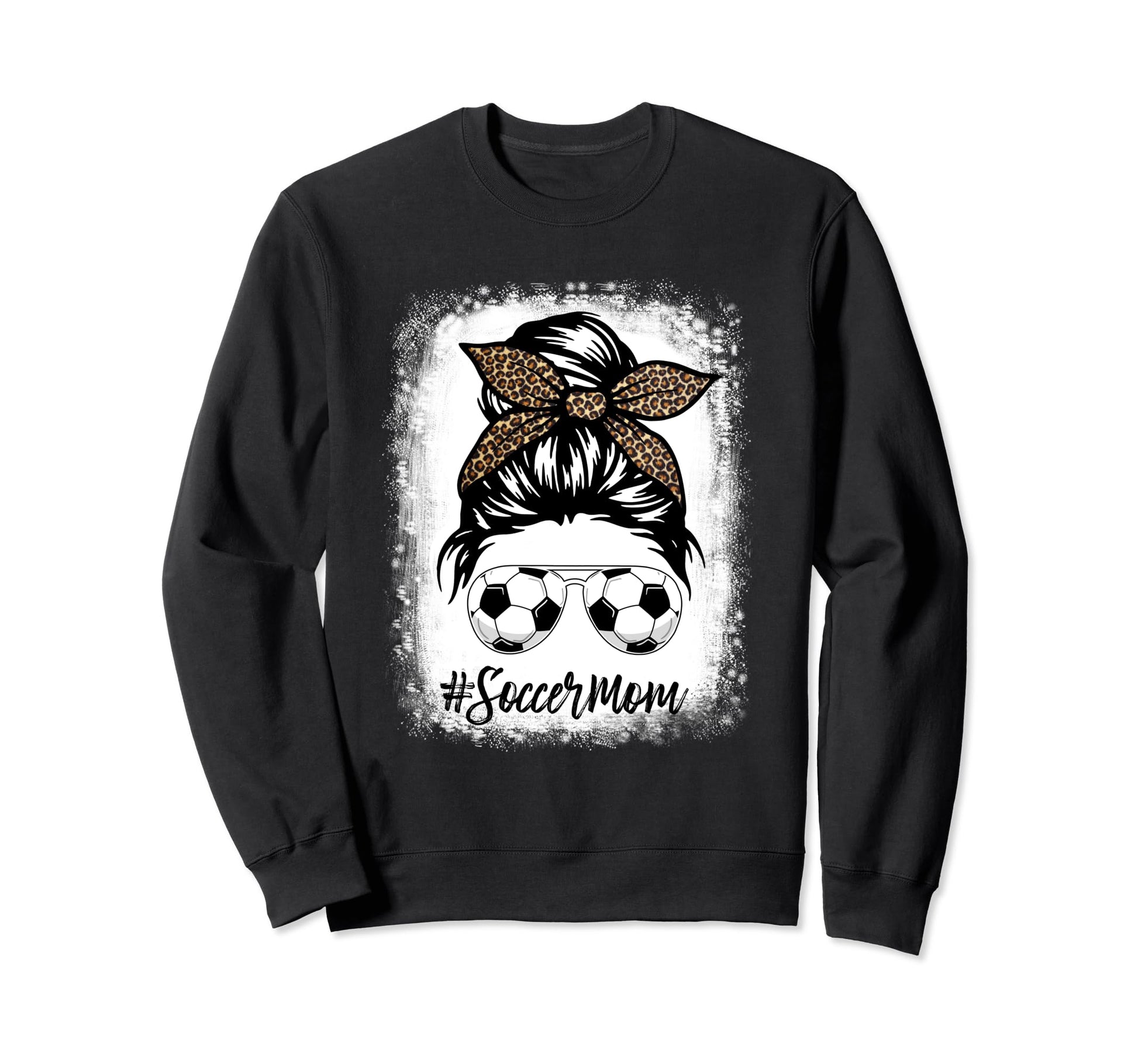 Soccer Mom Life Messy Bun Leopard Sweatshirt - Custom Art Print Men Women - T-Shirt, Sweatshirt, Hoodie