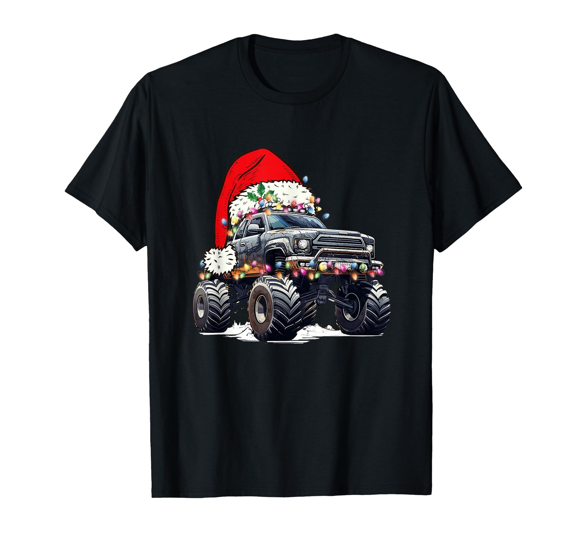 Monster Truck Tree Ornament Santa Hat T-Shirt - Trendy Graphic Unisex - T-Shirt, Sweatshirt, Hoodie