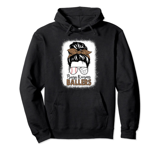 Baseball And Volleyball Mom Messy Bun Busy Hoodie - Trendy Graphic Unisex - T-Shirt, Sweatshirt, Hoodie