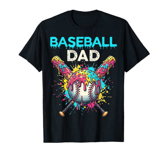 Baseball Dad Ice Cream Drip Crossed Bats T-Shirt - Custom Art Print Unisex - T-Shirt, Sweatshirt, Hoodie