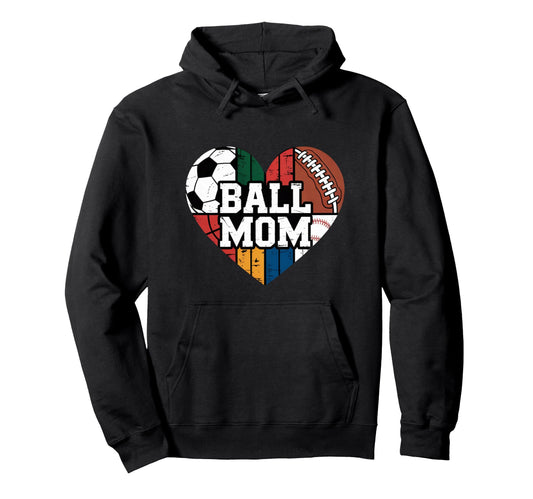 Ball Mom Heart Sports Soccer Football Hoodie - Minimalist Print Men Women - T-Shirt, Sweatshirt, Hoodie