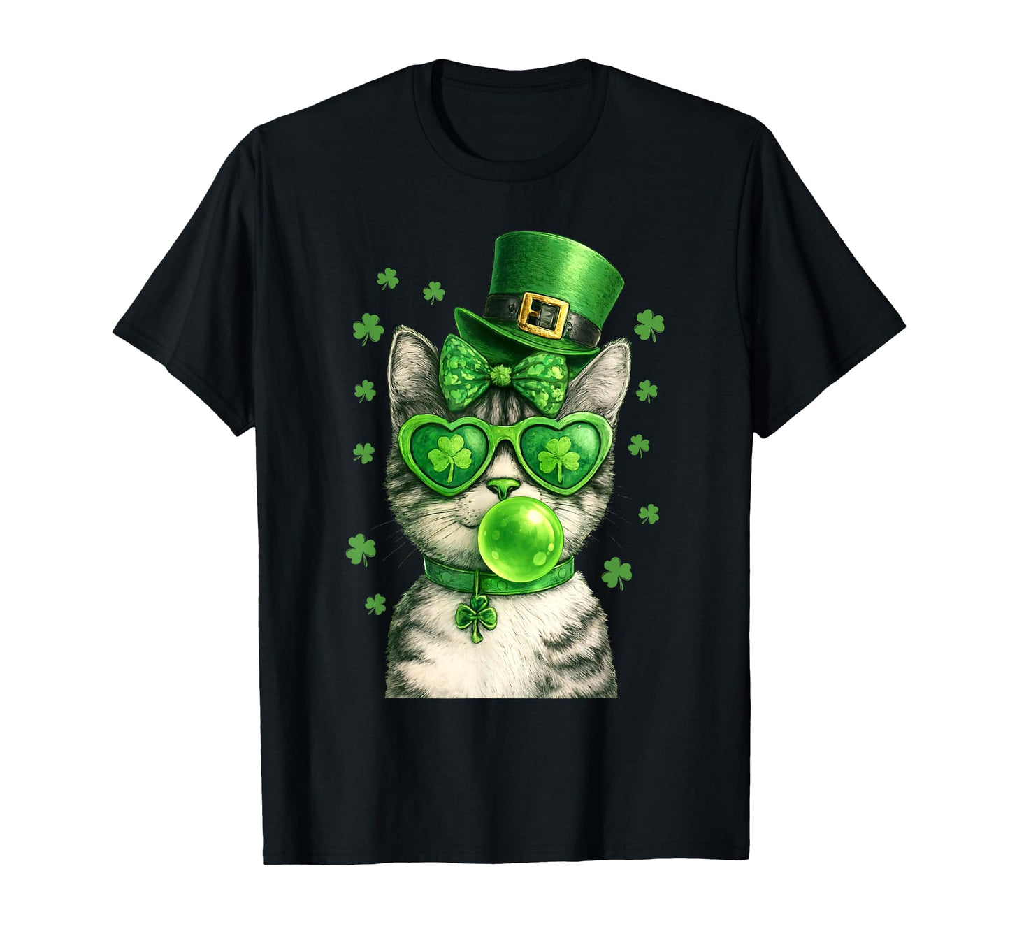 Cat Irish Leprechaun Hat Bubblegum T-Shirt - Unique Graphic for Adults - T-Shirt, Sweatshirt, Hoodie