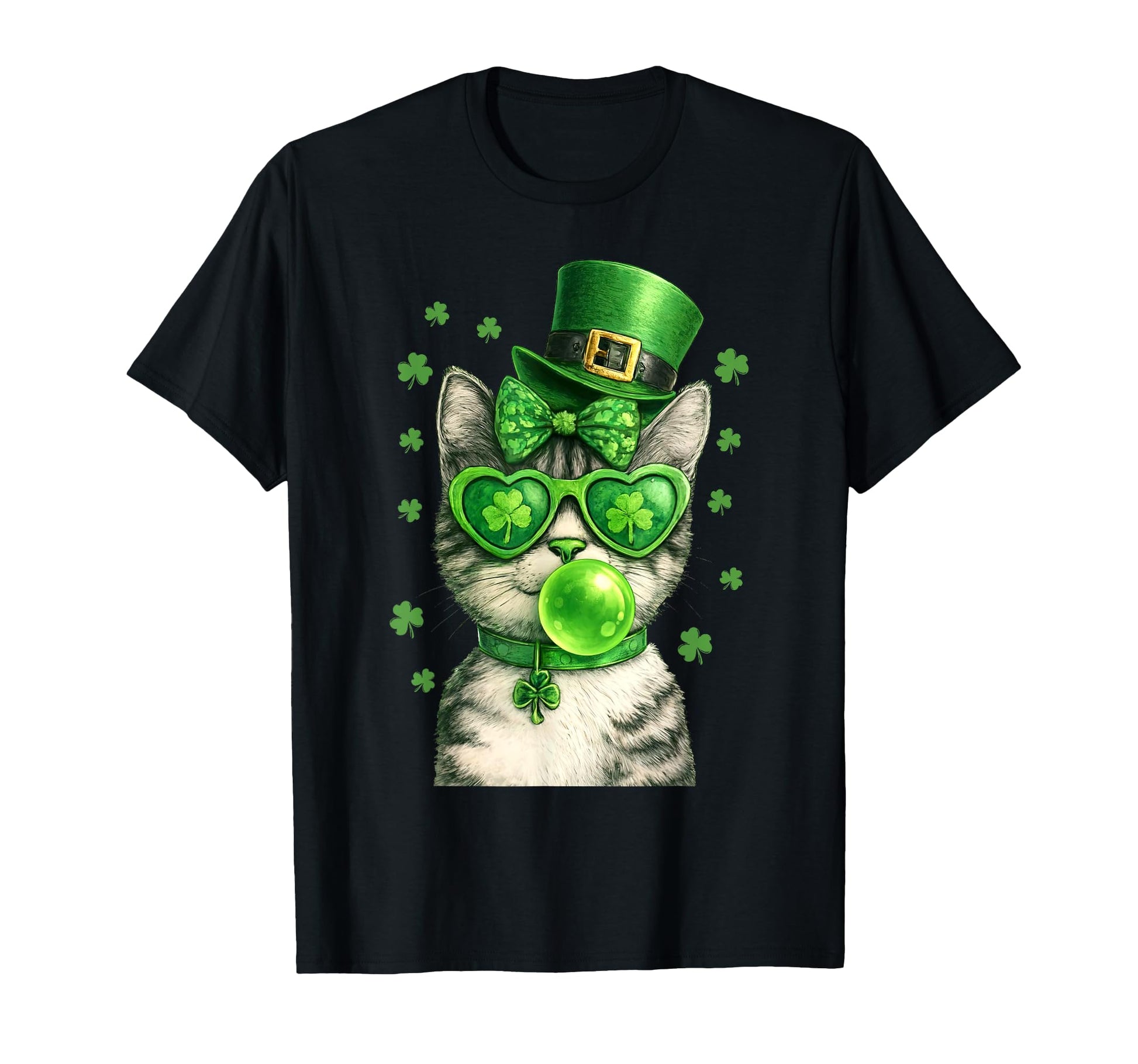 Cat Irish Leprechaun Hat Bubblegum T-Shirt - Unique Graphic for Adults - T-Shirt, Sweatshirt, Hoodie