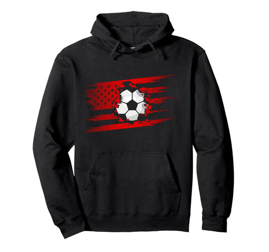 American Flag Soccer Soccer Hoodie - Fun Novelty Design Men Women - T-Shirt, Sweatshirt, Hoodie