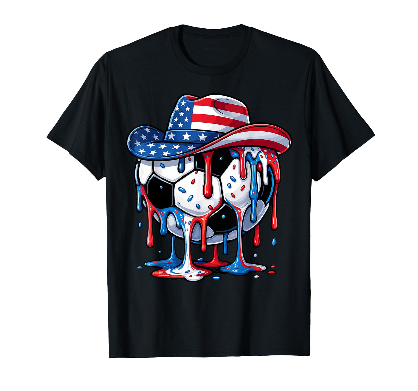 Soccer Ball American Flag Cowboy Hat Drip T-Shirt - Streetwear Style Unisex - T-Shirt, Sweatshirt, Hoodie