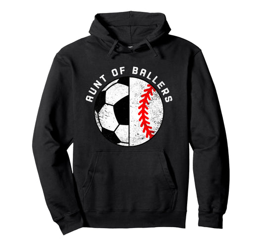 Aunt Ballers Funny Soccer Baseball Hoodie - Minimalist Print for Adults - T-Shirt, Sweatshirt, Hoodie