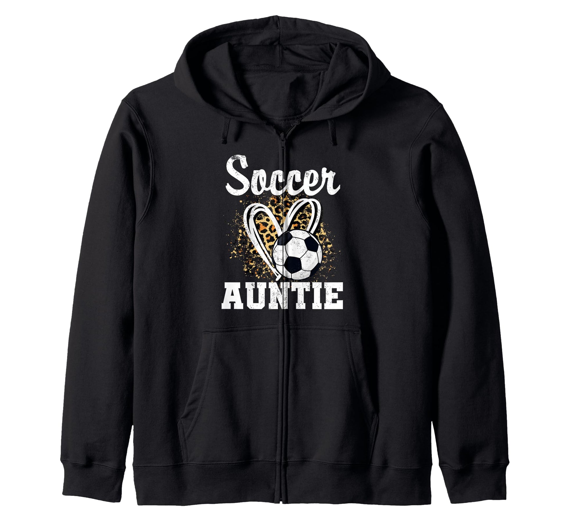 Soccer Aunt Leopard Heart Soccer Fan Hoodie - Trendy Graphic for Adults - T-Shirt, Sweatshirt, Hoodie