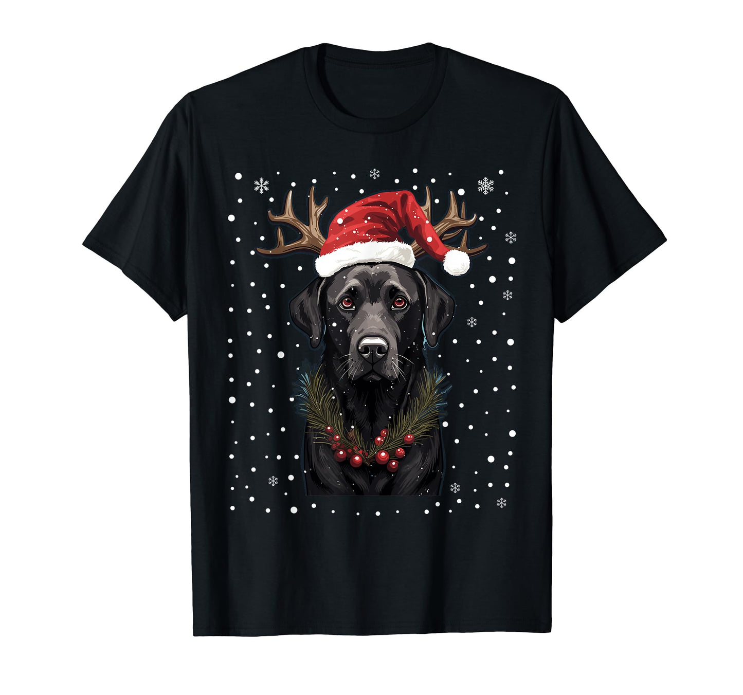 Black Labrador Lights Santa Hat Pajama T-Shirt - Graphic Print Men Women - T-Shirt, Sweatshirt, Hoodie