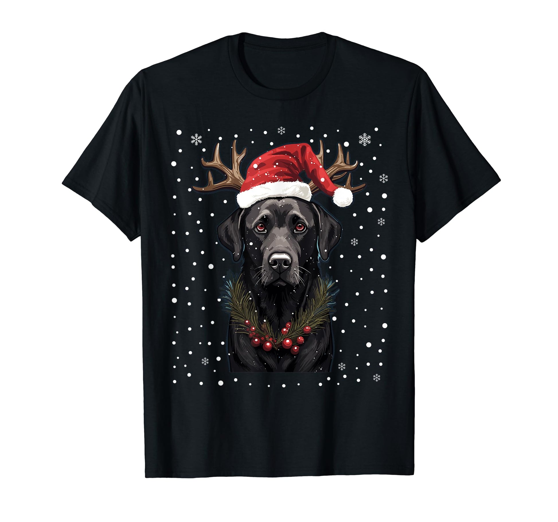 Black Labrador Lights Santa Hat Pajama T-Shirt - Graphic Print Men Women - T-Shirt, Sweatshirt, Hoodie