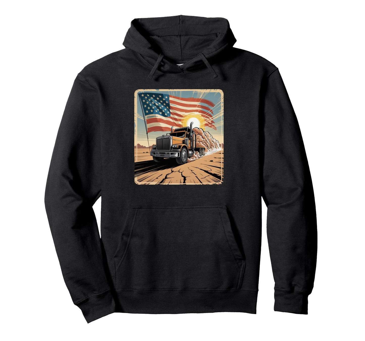American Flag Trucker Dad Big Rig Trailer Hoodie - Graphic Print Men Women - T-Shirt, Sweatshirt, Hoodie