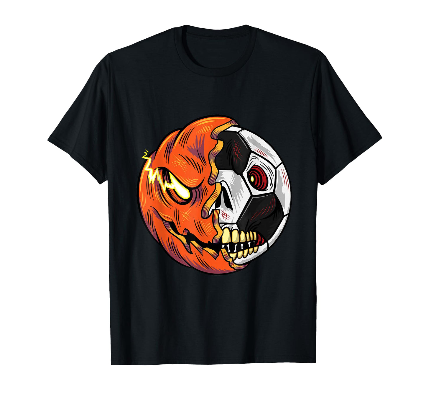 Soccer Ball Pumpkin Skull Halloween T-Shirt - Trendy Graphic for Adults - T-Shirt, Sweatshirt, Hoodie