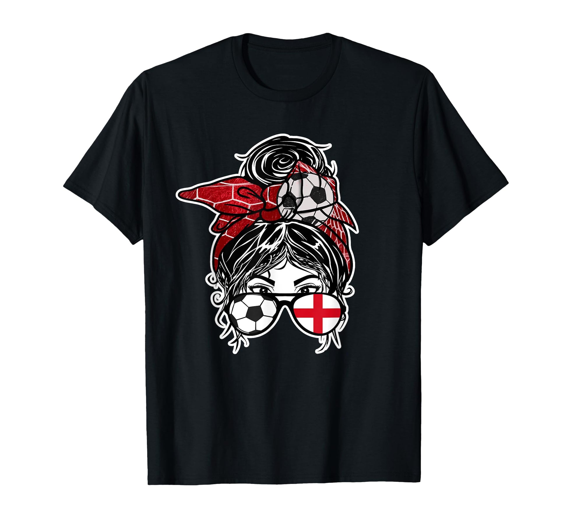 Messy Bun Hair English Soccer England T-Shirt - Unique Graphic Unisex - T-Shirt, Sweatshirt, Hoodie