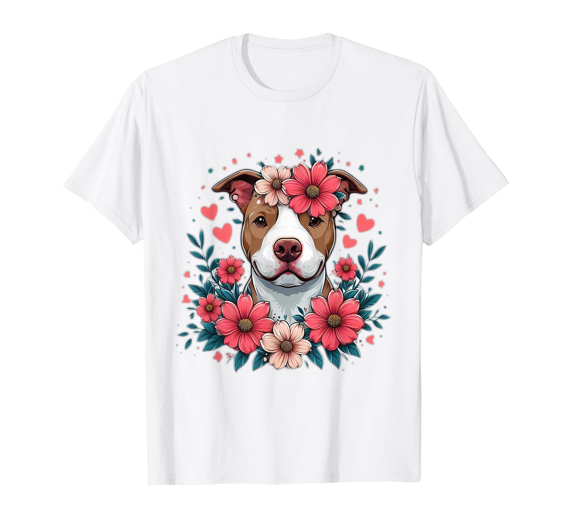 Pitbull Love Pitbull Dog Flowers Funny T-Shirt - Graphic Print Unisex - T-Shirt, Sweatshirt, Hoodie