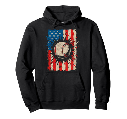 Baseball Us Flag Baseball Lover Dad Hoodie - Novelty Apparel for Adults - T-Shirt, Sweatshirt, Hoodie