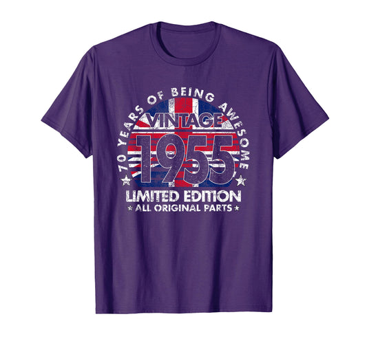 70 Years Old 1955 Ltd Uk Flag 70Th T-Shirt - Custom Art Print Unisex - T-Shirt, Sweatshirt, Hoodie