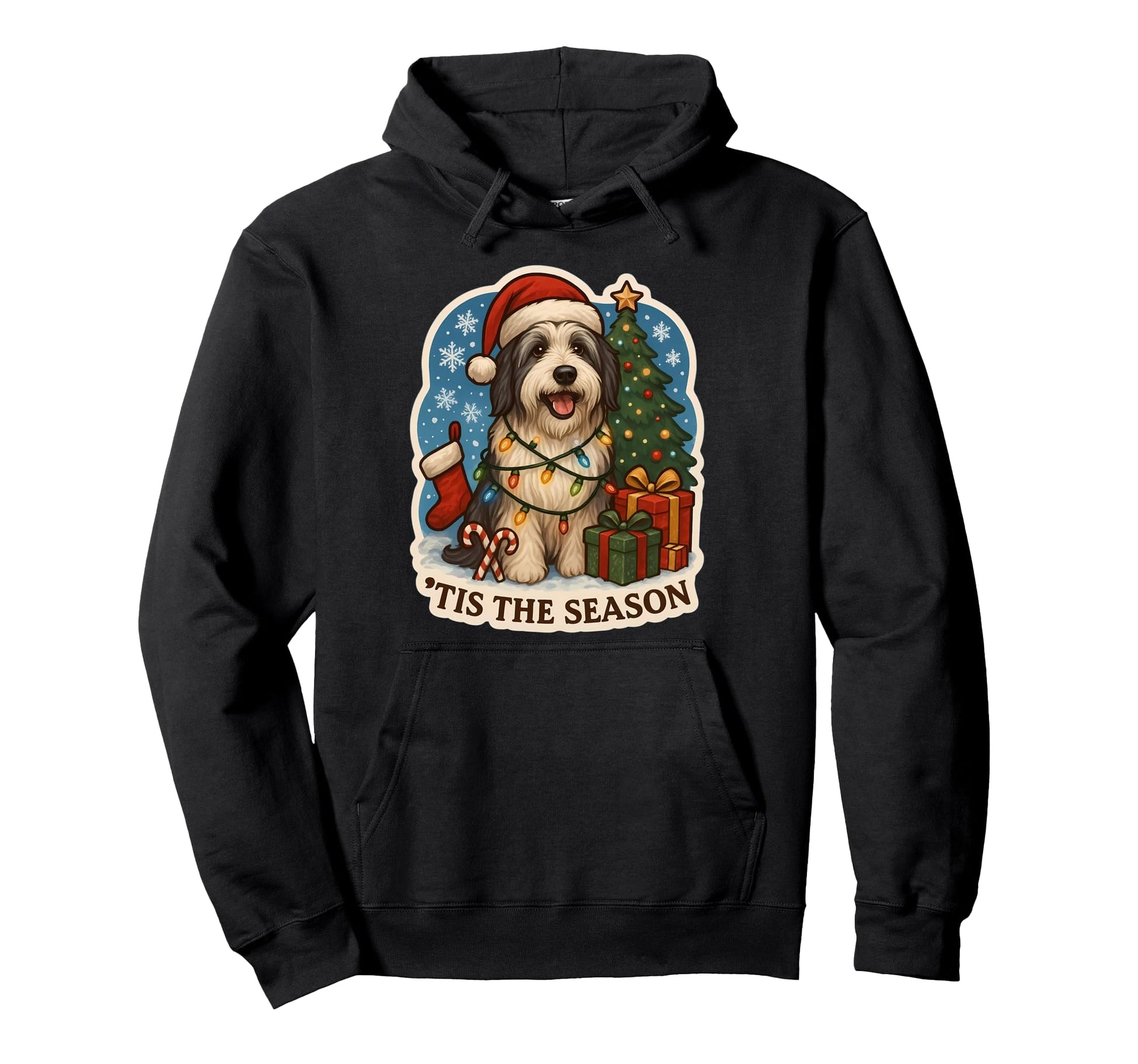 Tis Season Bearded Collie Dog Merry Hoodie - Novelty Apparel for Adults - T-Shirt, Sweatshirt, Hoodie