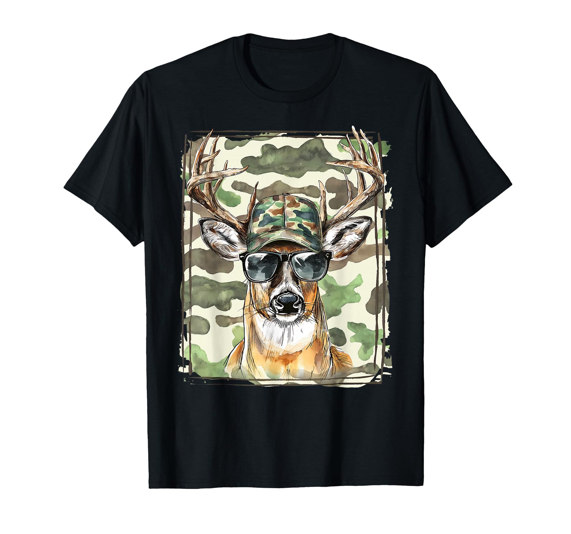Camo Buck Hat Sunglasses Deer Hunting T-Shirt - Novelty Apparel Men Women - T-Shirt, Sweatshirt, Hoodie