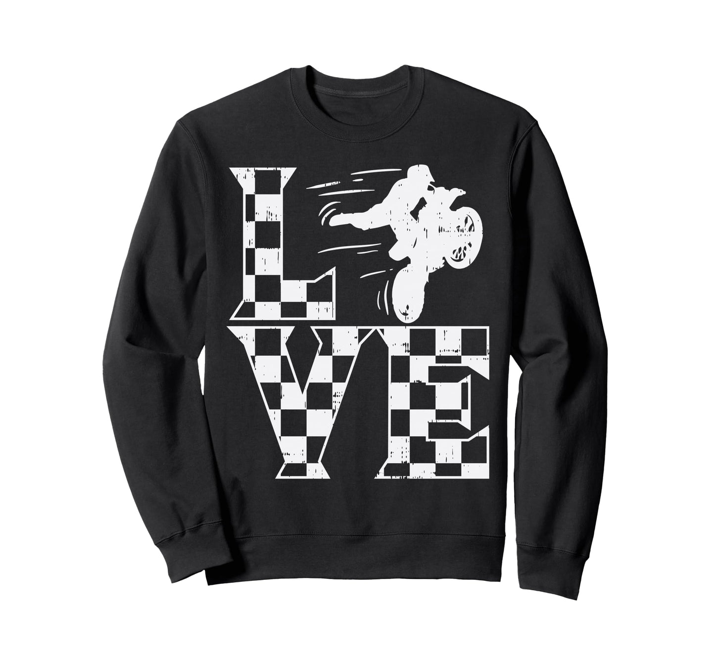 Love Dirt Bike Checkered Flag Sweatshirt - Minimalist Print Men Women - T-Shirt, Sweatshirt, Hoodie