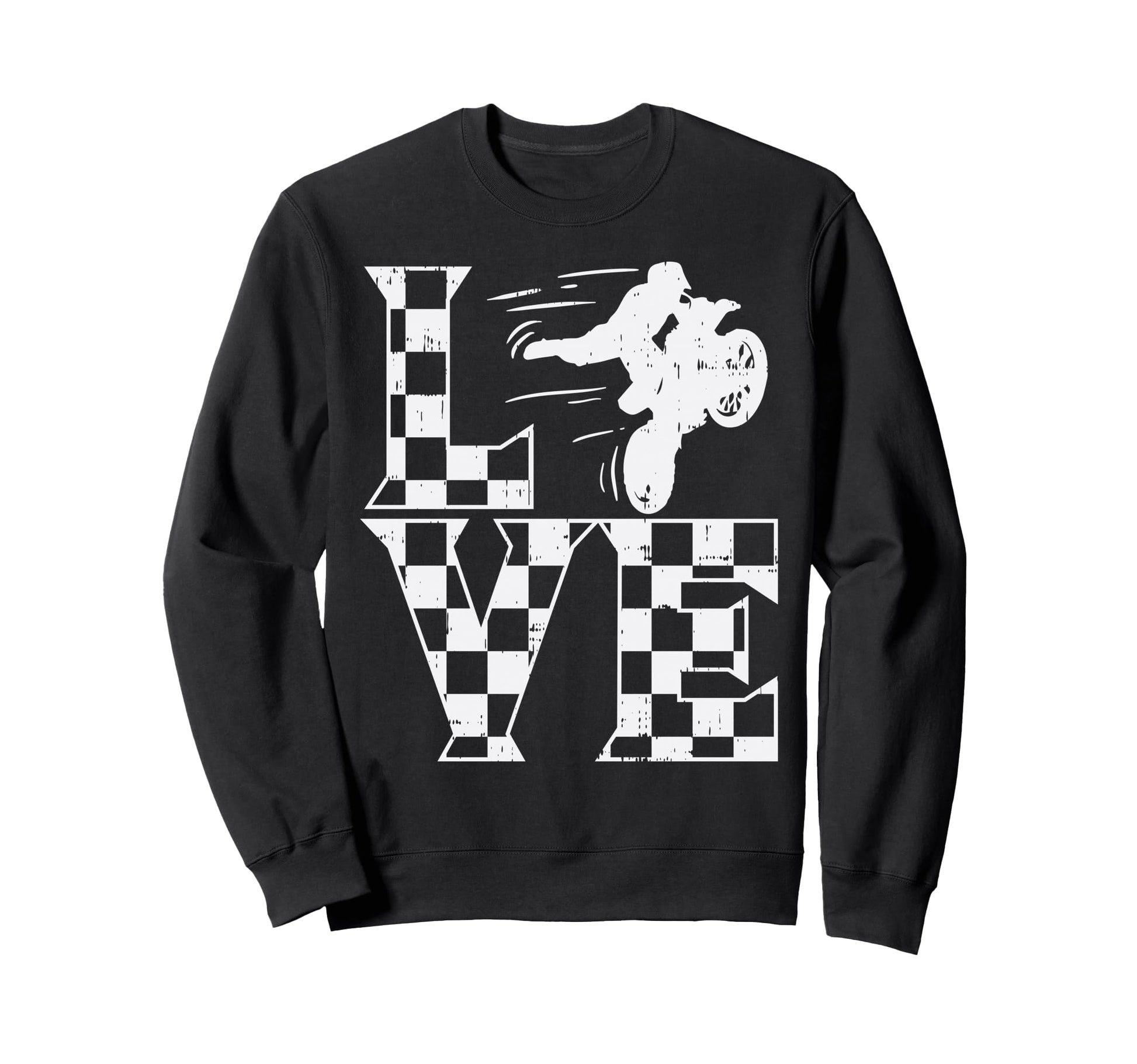 Love Dirt Bike Checkered Flag Sweatshirt - Minimalist Print Men Women - T-Shirt, Sweatshirt, Hoodie
