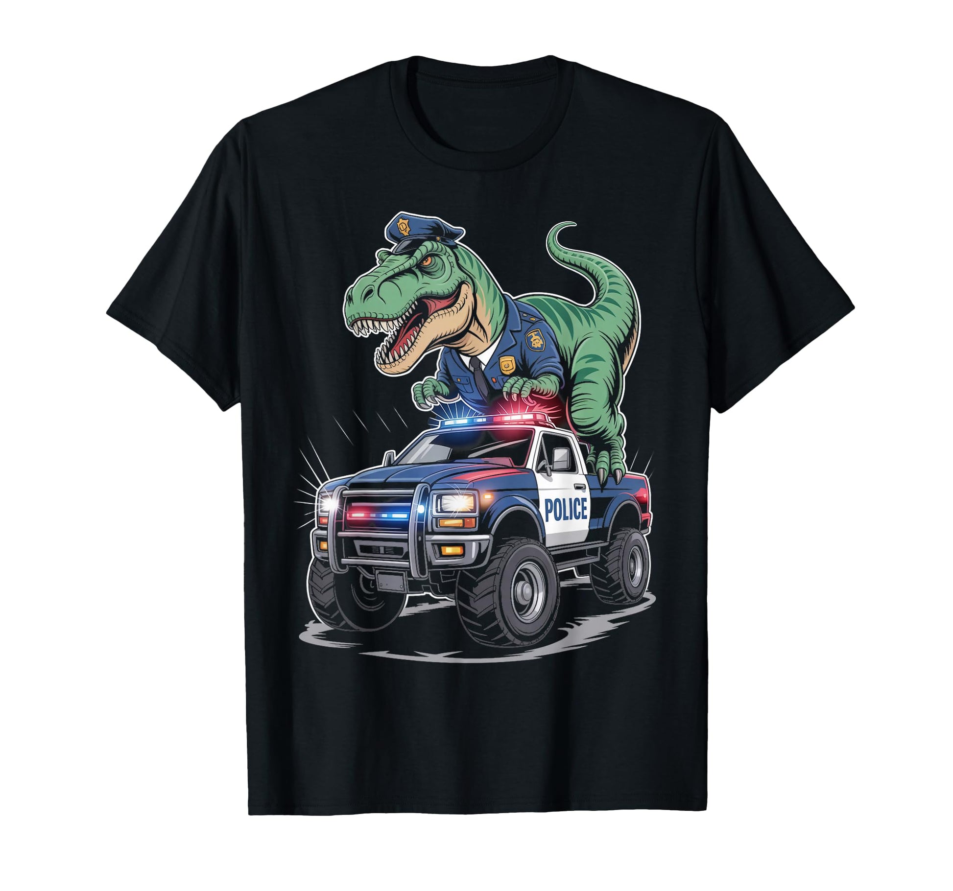 Police Car Policeman Dino Trex T-Shirt - Casual Everyday Wear Unisex - T-Shirt, Sweatshirt, Hoodie