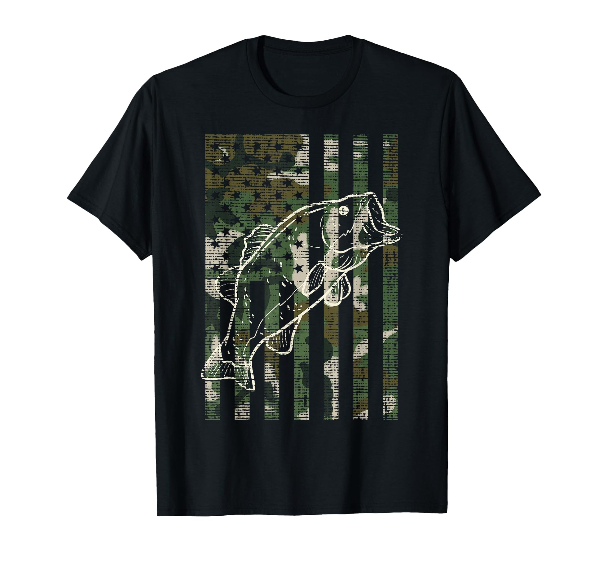 Fishing Camo Us Flag Fish Bass T-Shirt - Novelty Apparel for Adults - T-Shirt, Sweatshirt, Hoodie