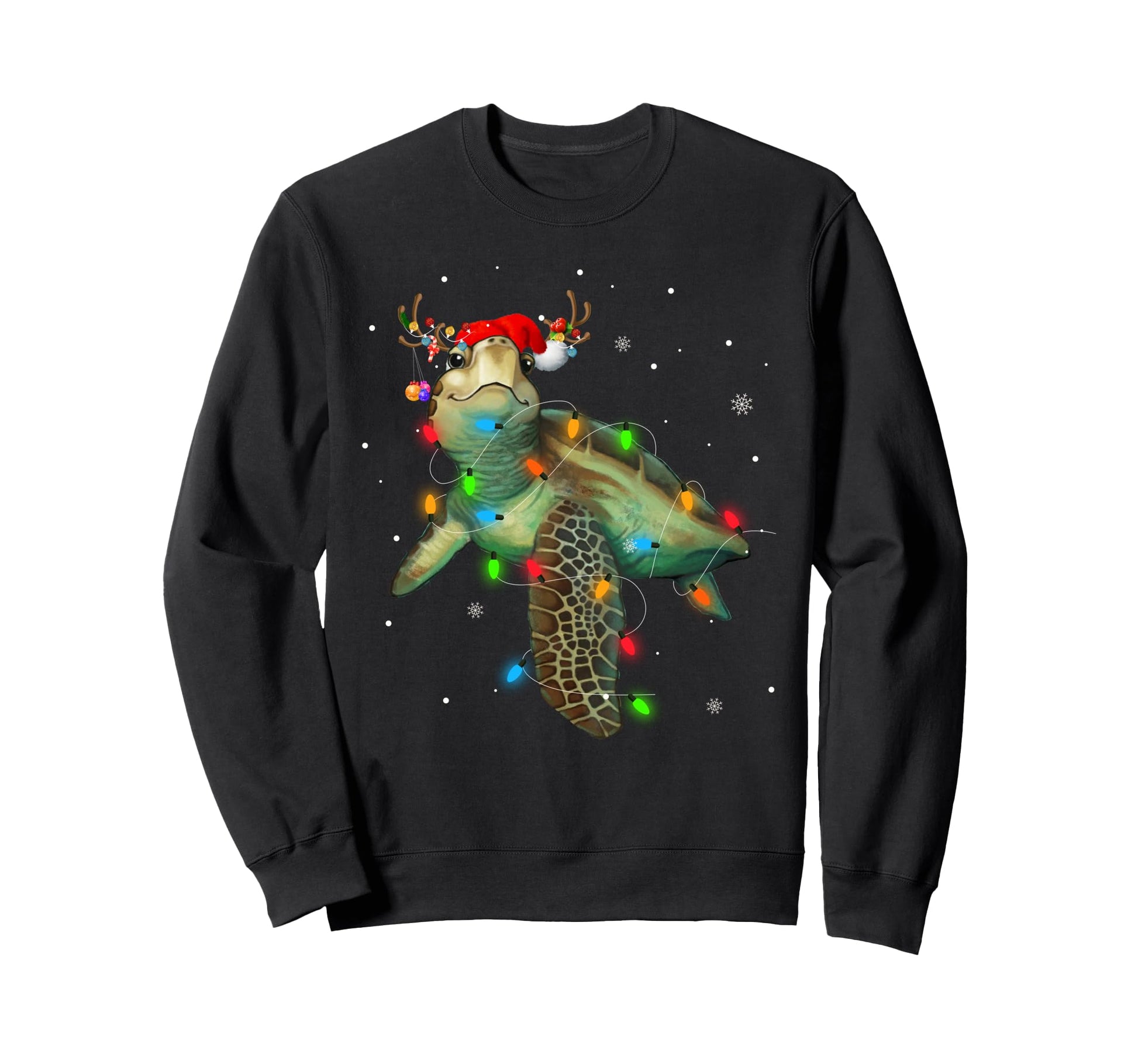 Sea Turtle Lights Funny Santa Sweatshirt - Casual Everyday Wear for Adults - T-Shirt, Sweatshirt, Hoodie