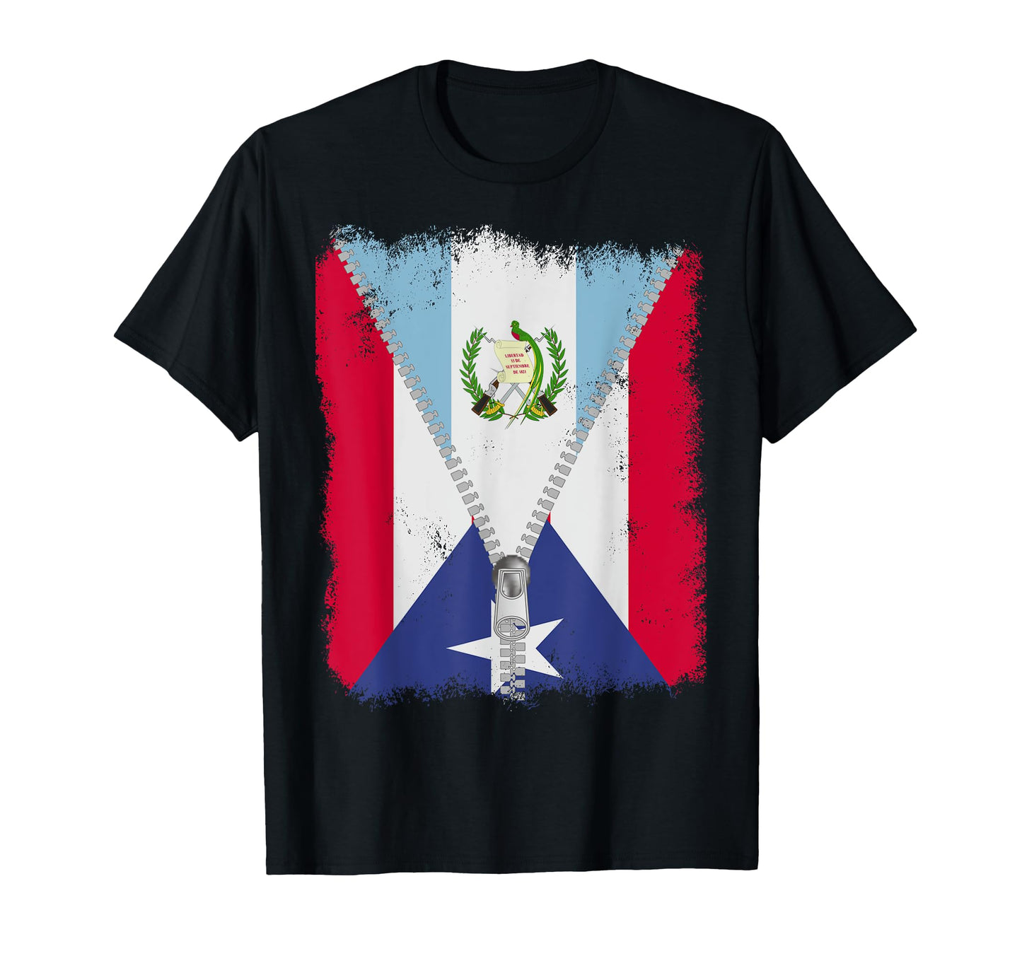 Puerto Rico Flag Guatemalan Zip T-Shirt - Trendy Graphic for Adults - T-Shirt, Sweatshirt, Hoodie