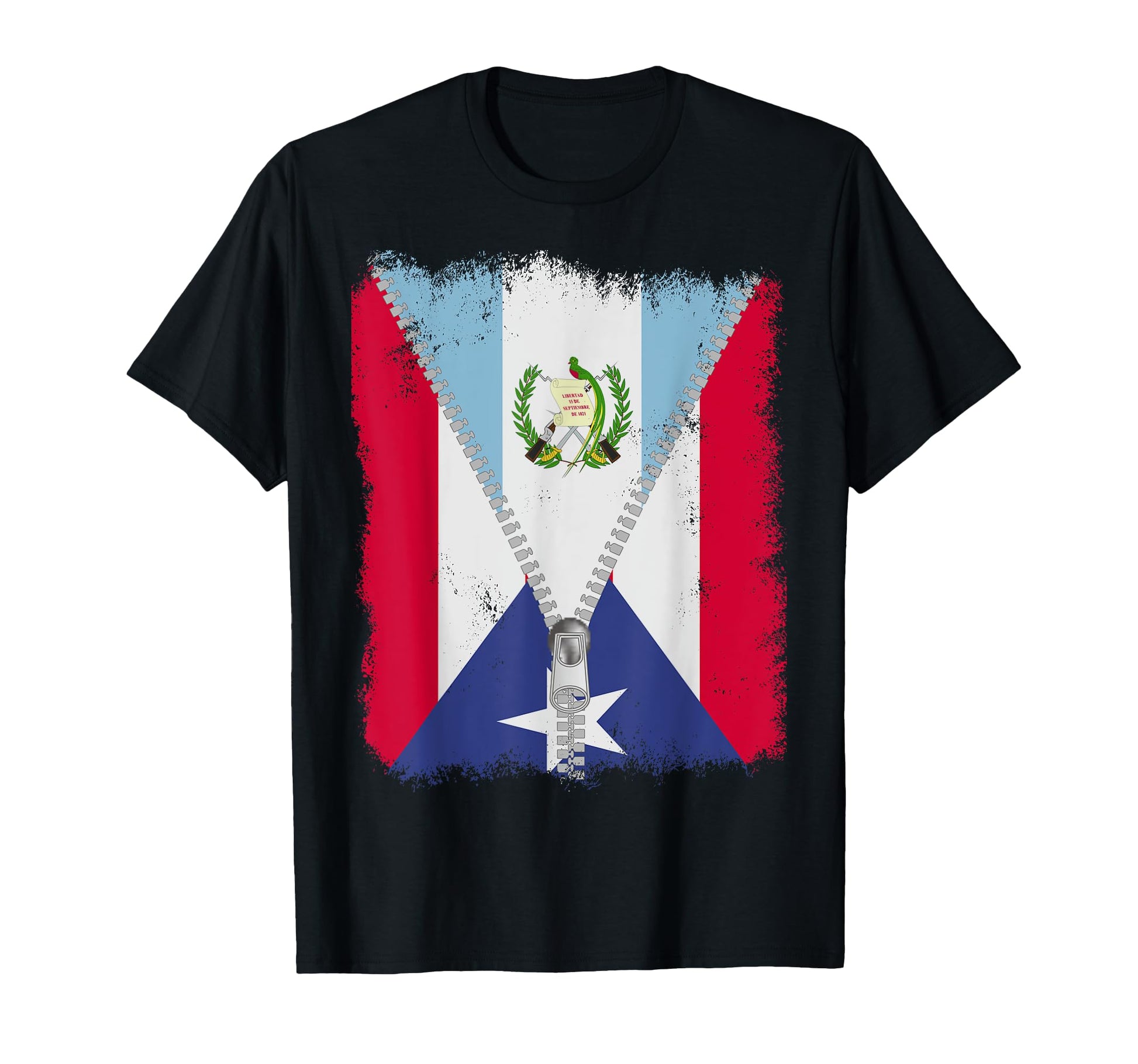 Puerto Rico Flag Guatemalan Zip T-Shirt - Trendy Graphic for Adults - T-Shirt, Sweatshirt, Hoodie