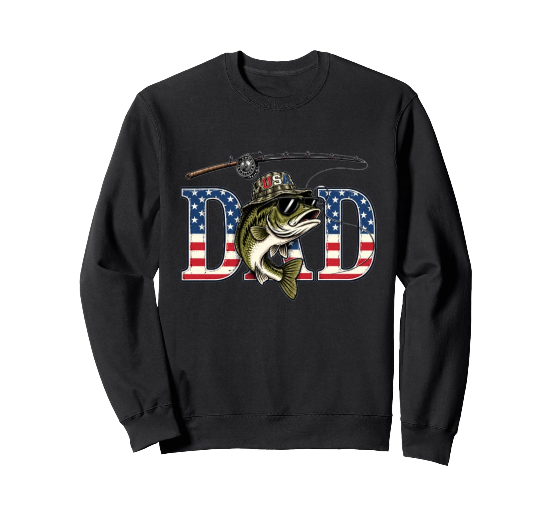 Usa Fishing Dad Patriotic Bass Sweatshirt - Streetwear Style Men Women - T-Shirt, Sweatshirt, Hoodie