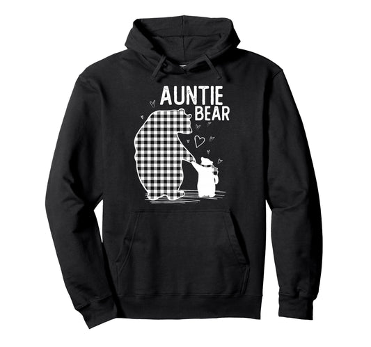 Auntie Bear Pajama Grey Buffalo Plaid Hoodie - Minimalist Print Unisex - T-Shirt, Sweatshirt, Hoodie