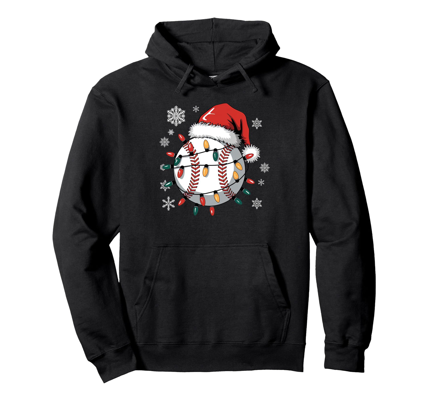 Baseball Ball Santa Hat Light Merry Hoodie - Fun Novelty Design for Adults - T-Shirt, Sweatshirt, Hoodie