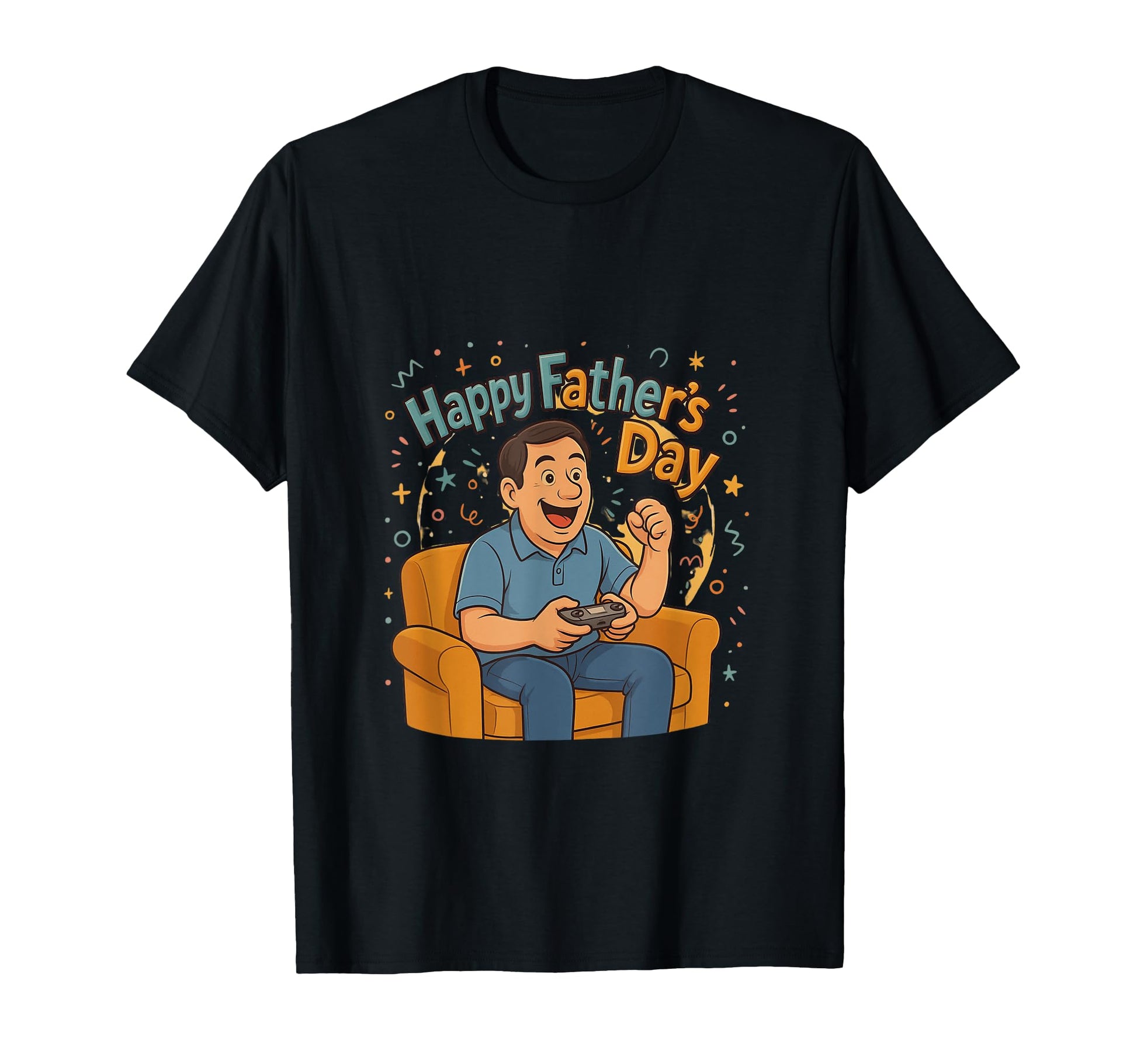 Happy Fathers Day Gamer Dad Cartoon T-Shirt - Fun Novelty Design Men Women - T-Shirt, Sweatshirt, Hoodie