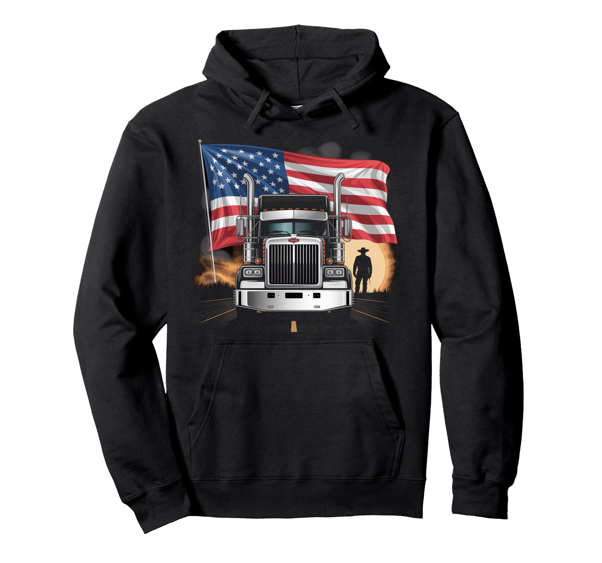American Flag Trucker Dad Big Rig Hoodie - Trendy Graphic Men Women - T-Shirt, Sweatshirt, Hoodie