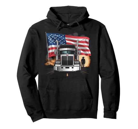 American Flag Trucker Dad Big Rig Hoodie - Trendy Graphic Men Women - T-Shirt, Sweatshirt, Hoodie